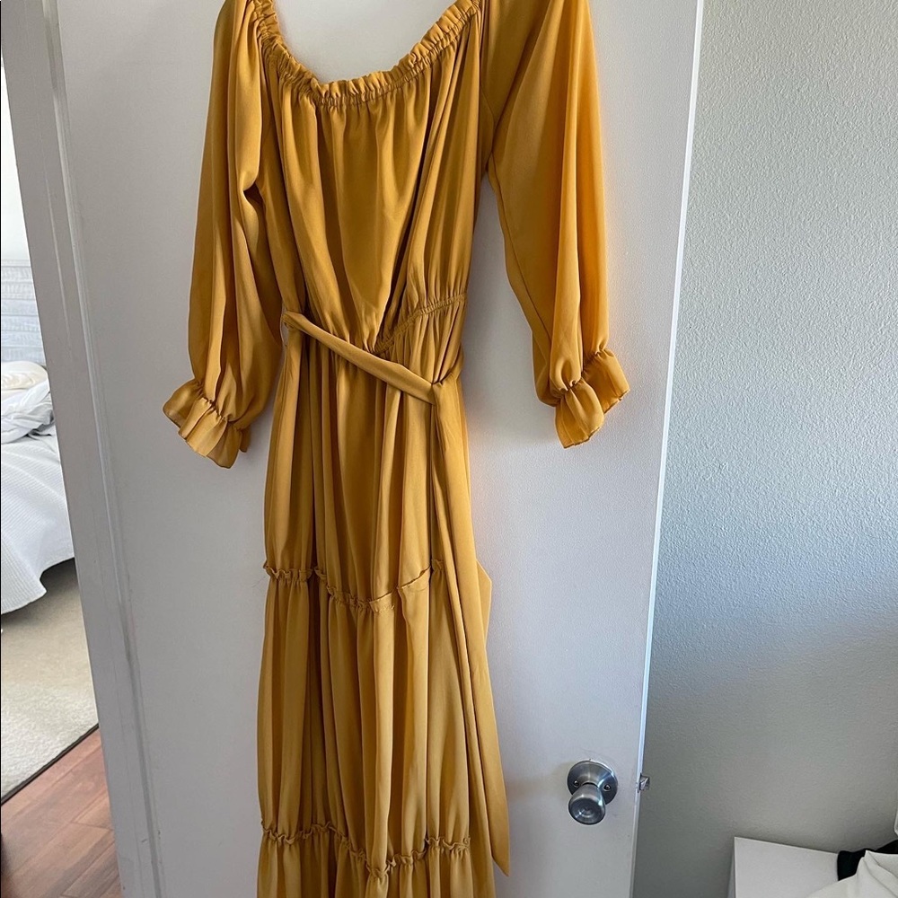 Baltic Born Mustard Yellow Off The Shoulder Dress